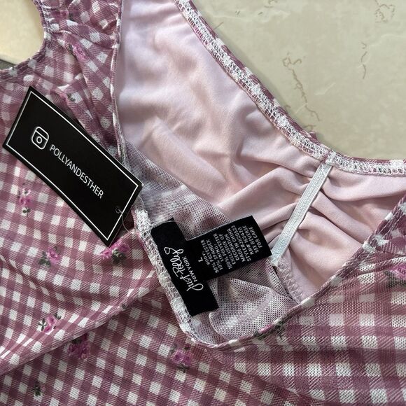 Y2K Just Polly NY Gingham Pink + White Floral Tank Top Women’s Large - Picture 7 of 8